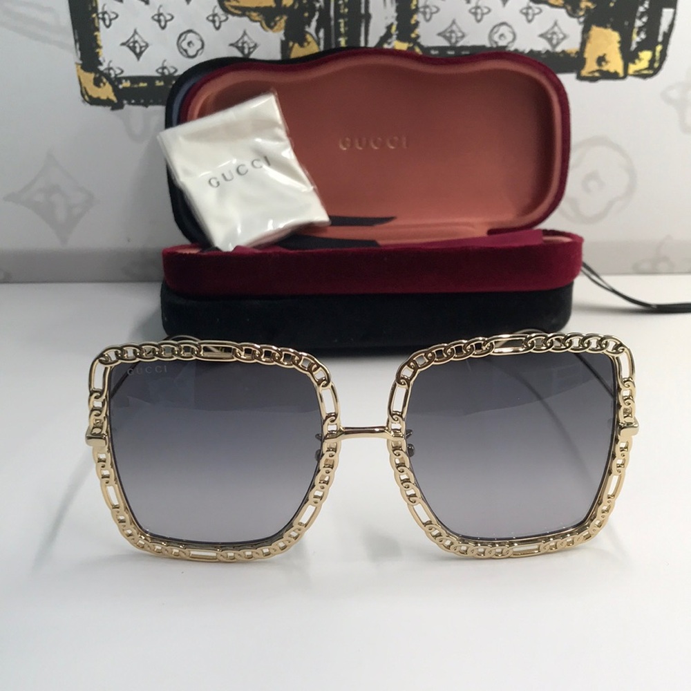 New Authentic Gucci Sunglasses Women's GG1033S 002 Gold Necklace Chain 57-21-215 - Picture 6 of 17